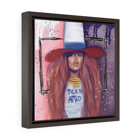 Pick Yo Afro Square Framed Premium Gallery Wrap Canvas